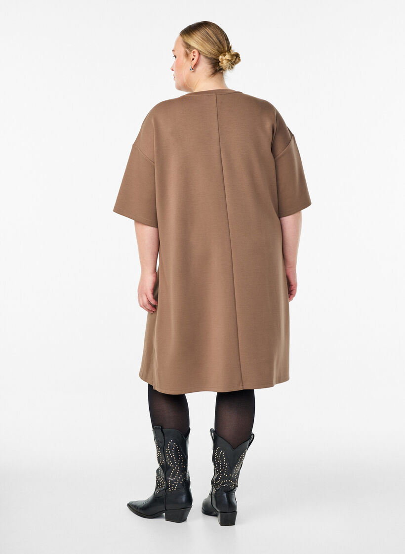 T-shirtjurk van jersey met zijsplitten, Bruin, Model image number 2