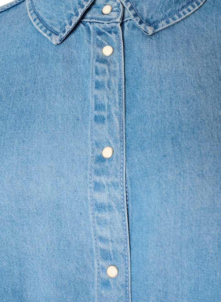 Denim blouse van lyocell met drukknopen, Blauw, Packshot