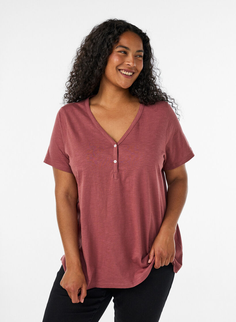 T-shirt met knoopdetail, Bruin, Model image number 0