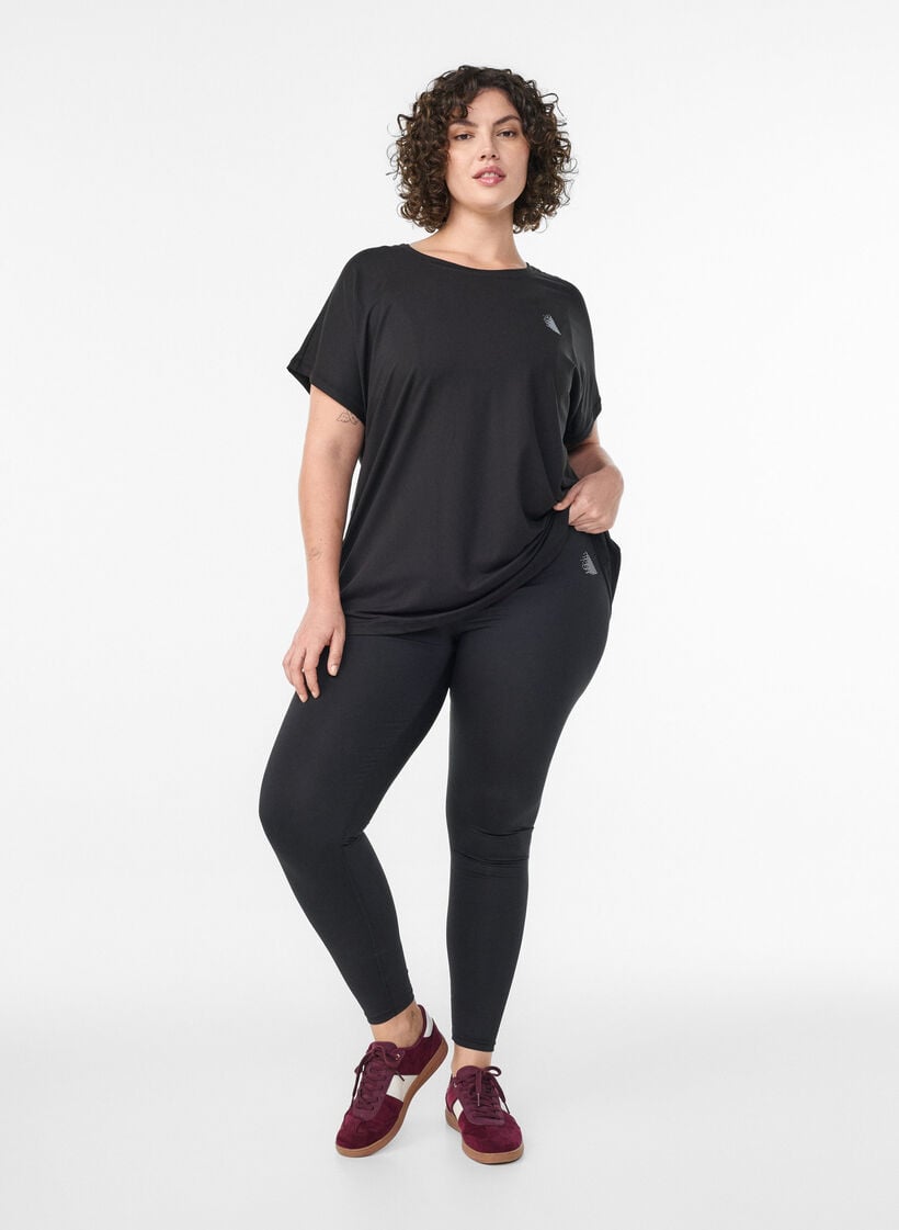 Gecropte basic workout leggings, Zwart, Model image number 1
