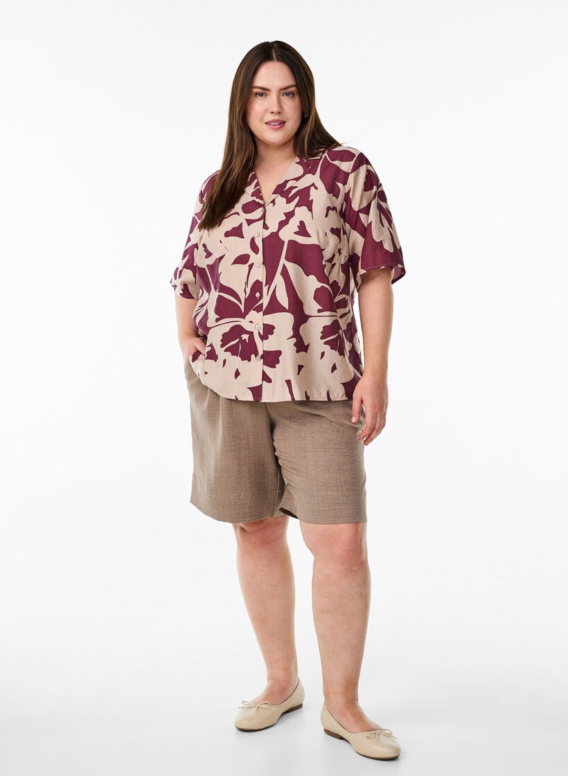 Shirt blouse met print en V-hals, Rood, Model image number 1