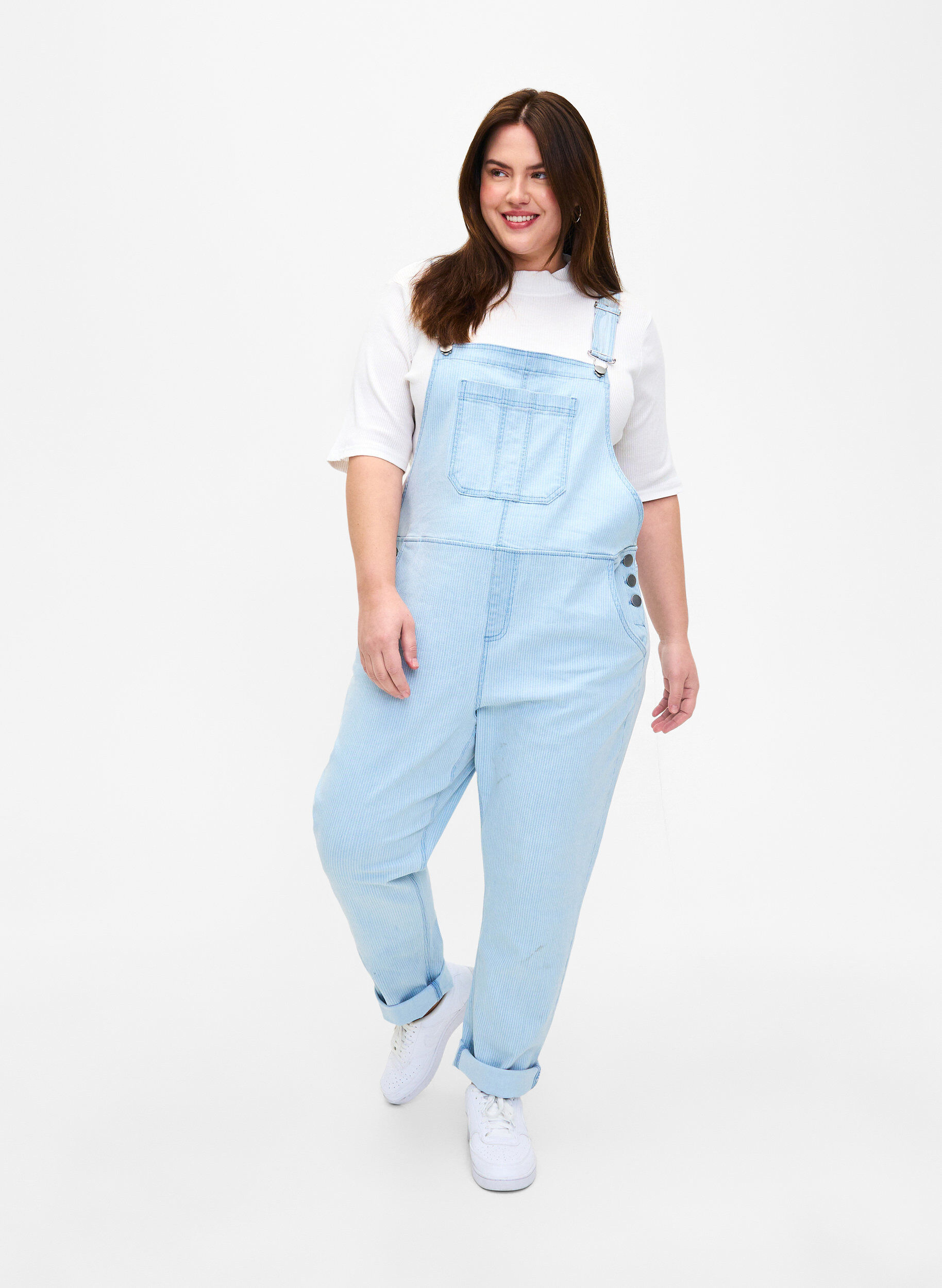 Gestreepte denim overall, Blauw, Model