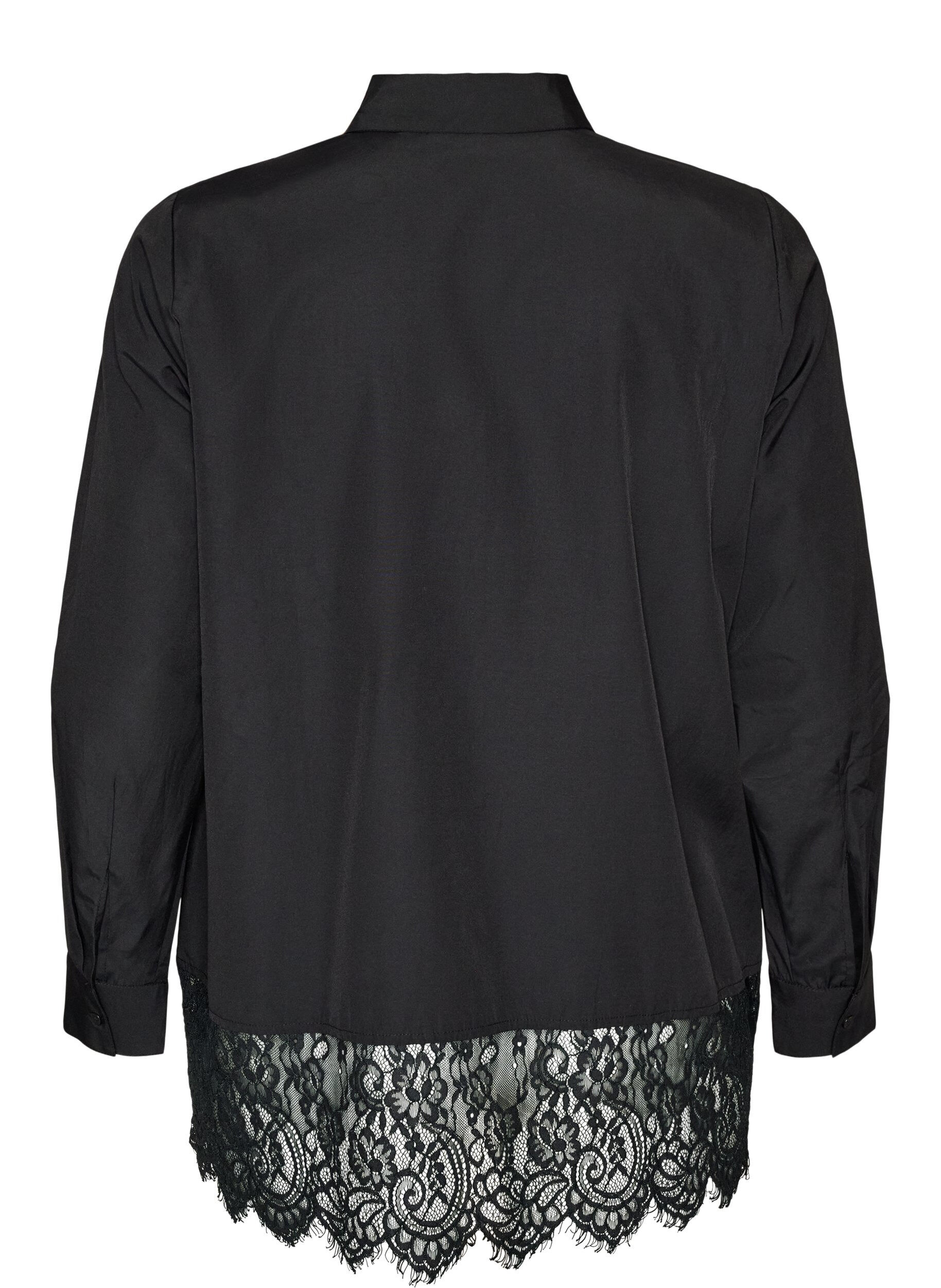 ZizziLosse blouse met een brede kanten rand, Zwart, Packshot image number 1