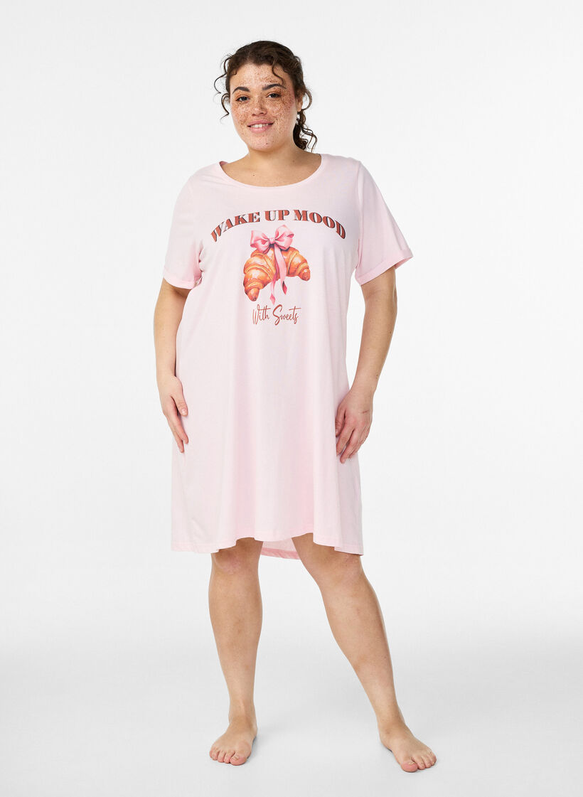 Nachtjapon met korte mouwen van biologisch katoen, Roze, Model image number 0
