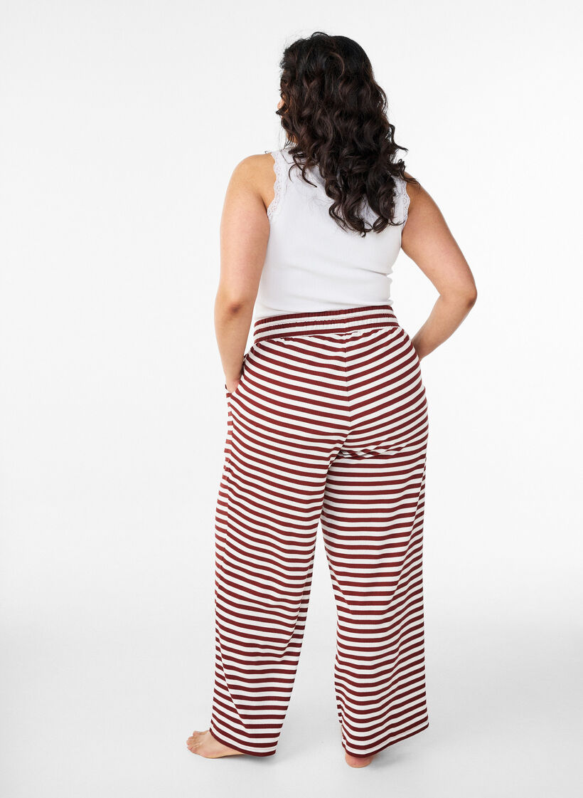 Gestreepte pyjamabroek met een high waist en wijde pijpen, Rood, Model image number 1