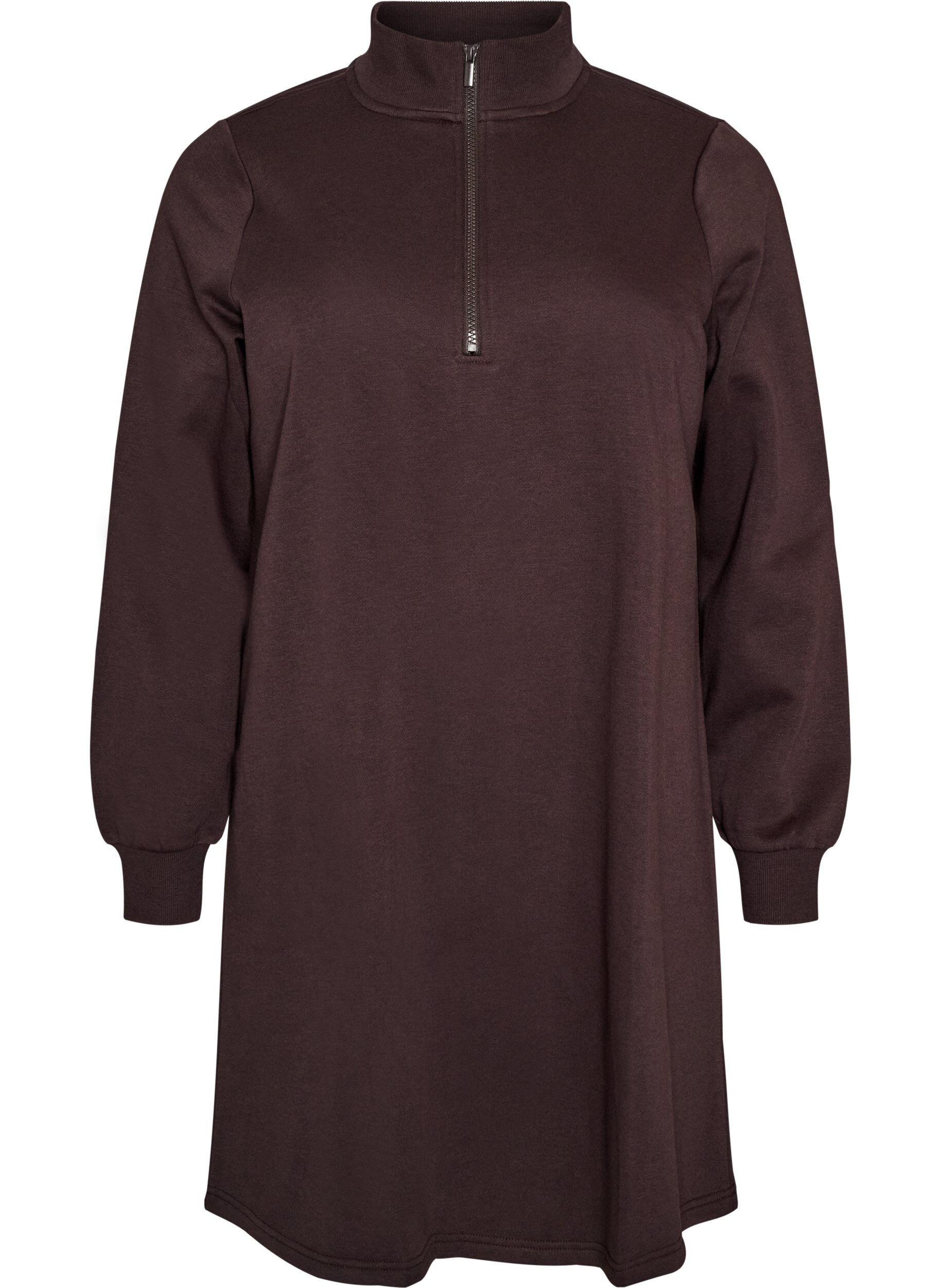 ZizziSweatshirtjurk met hoge ribkraag en rits, Bruin, Packshot image number 0