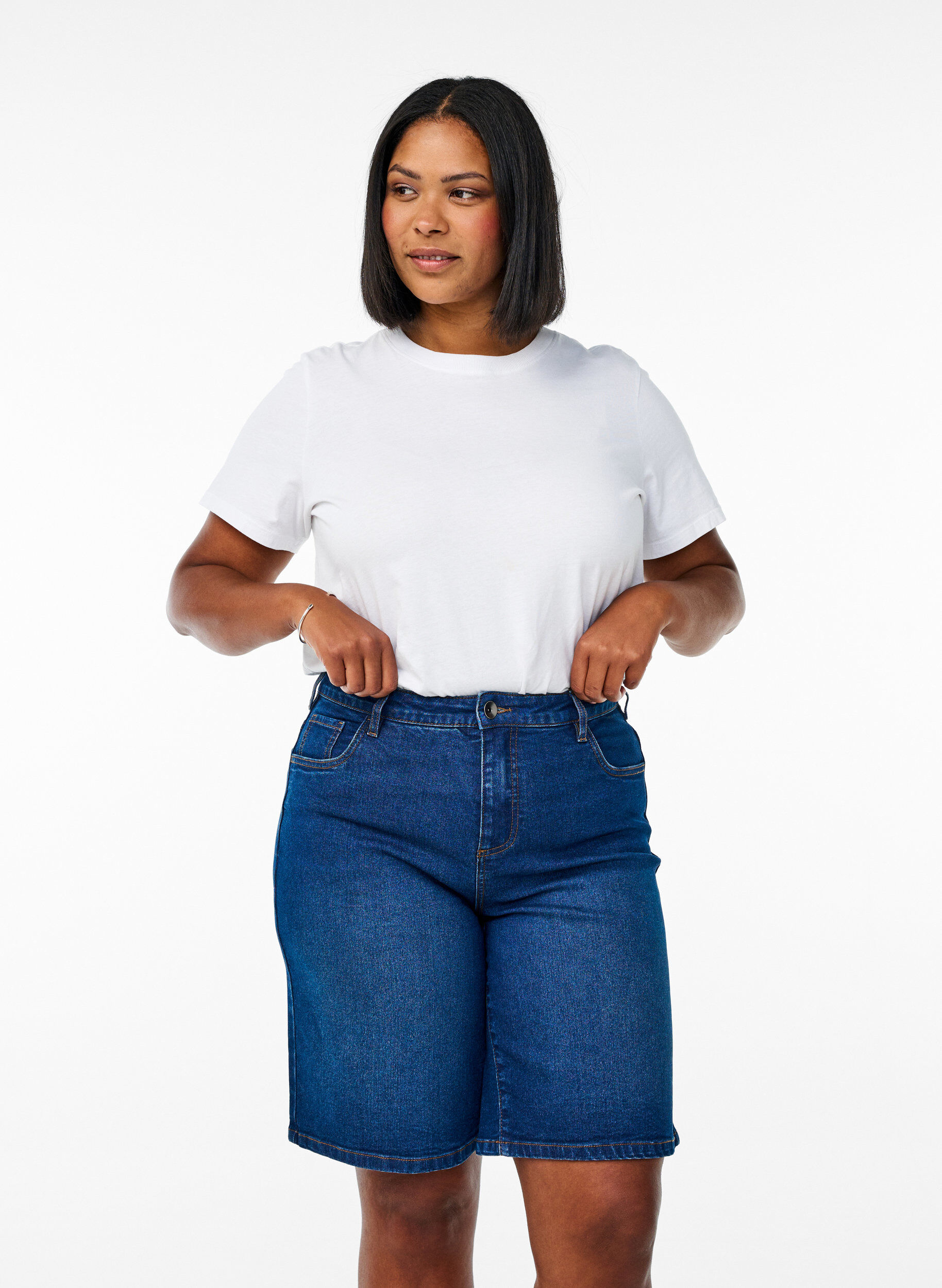 FLASH - Losse denim shorts met hoge taille, Blauw, Model