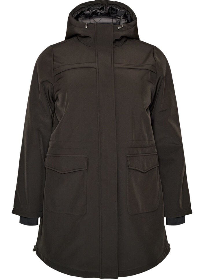 Waterafstotende softshell-jas met gewatteerde voering, Zwart, Packshot image number 0