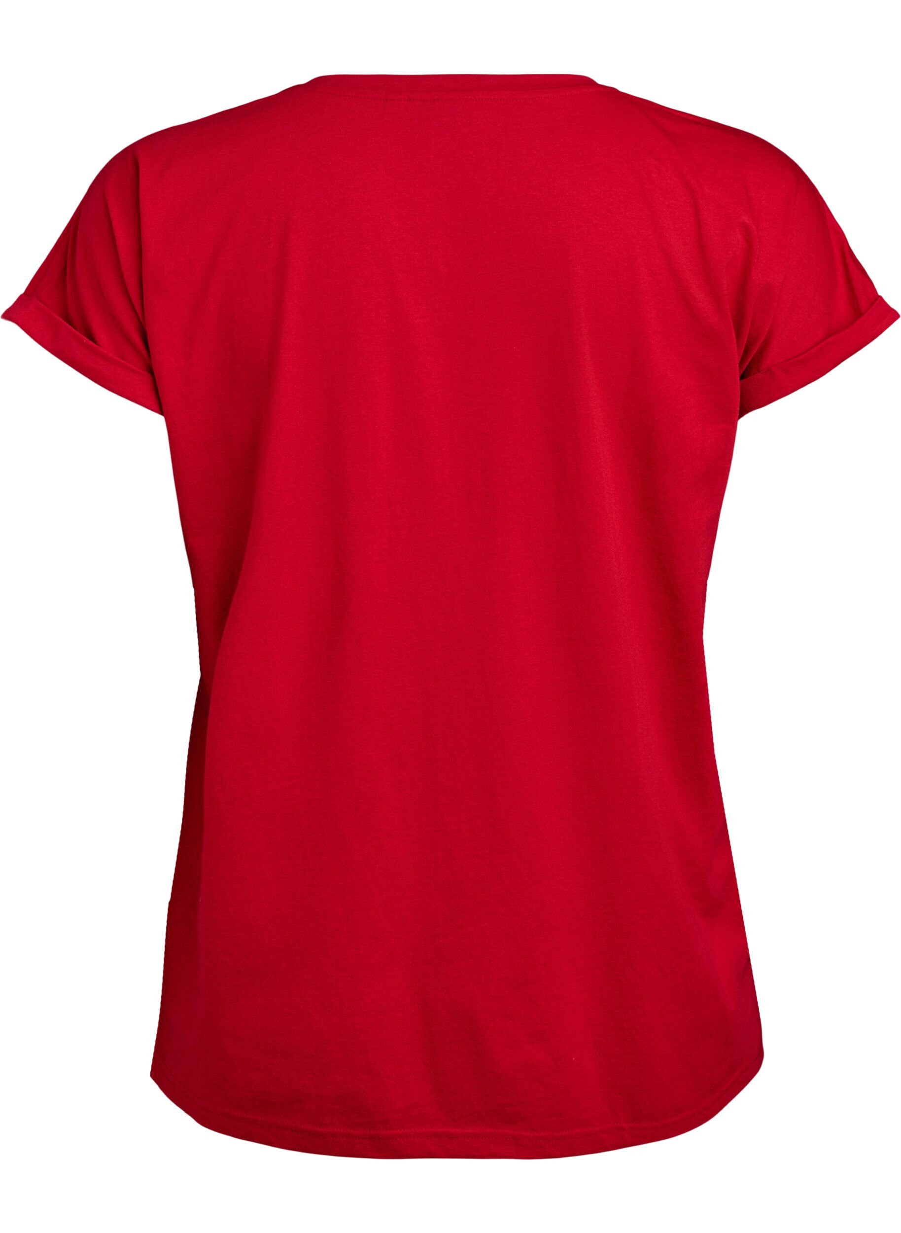 ZizziT-shirt met korte mouwen van katoenmix, Rood, Packshot image number 1