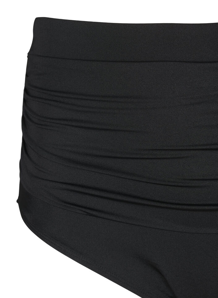 Hoog getailleerde bikinibroek met plooien, Black, Packshot