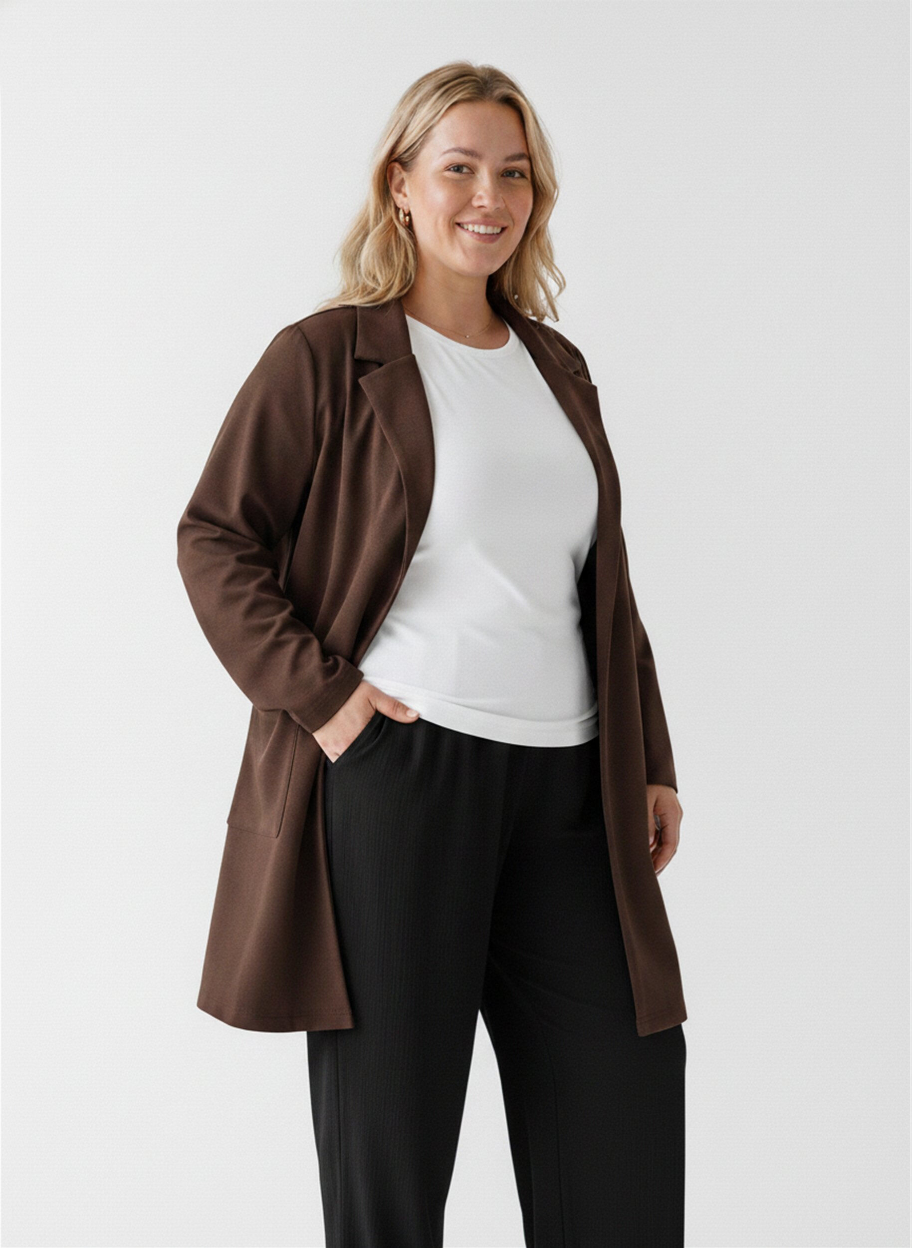 Lange jas met zakken, Bruin, Model