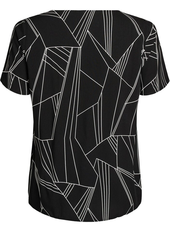Viscose blouse met korte mouwen en print, Zwart, Packshot image number 1