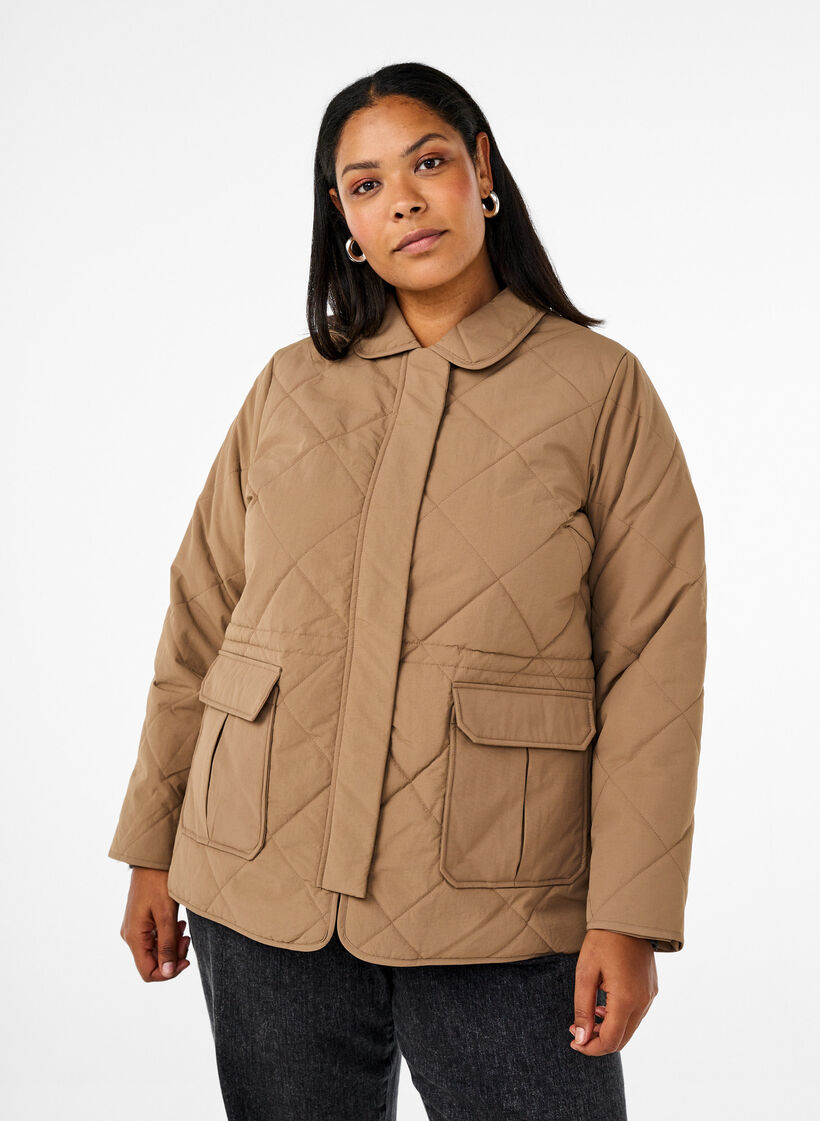 Quilted jas met kraag en zakken, Lead Gray, Model