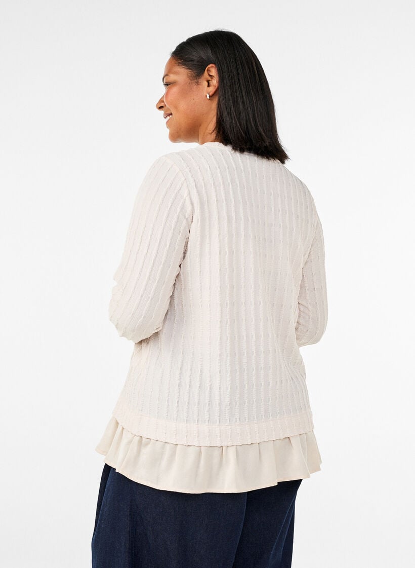 Blouse met structuur en volantzoom, Vanille, Model image number 2
