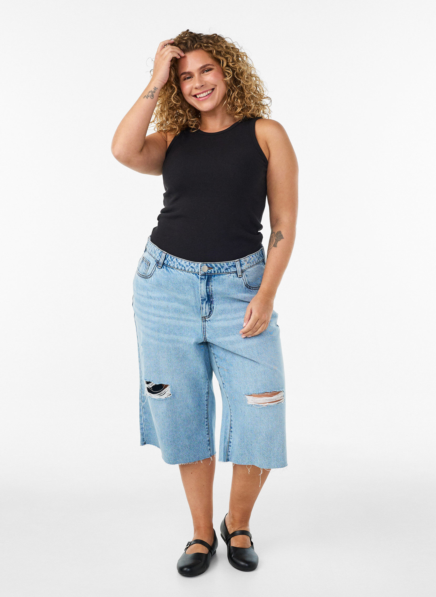 ZizziKatoenen ribtop met hoge hals, Zwart, Model image number 1