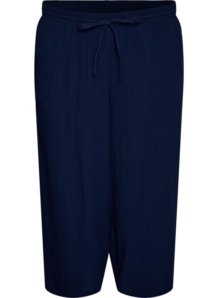 Culotte broek van katoen met hoge taille, Blauw, Packshot image number 0