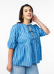 Denim blouse met korte mouwen en streeppatroon, Blauw, Model image number 0