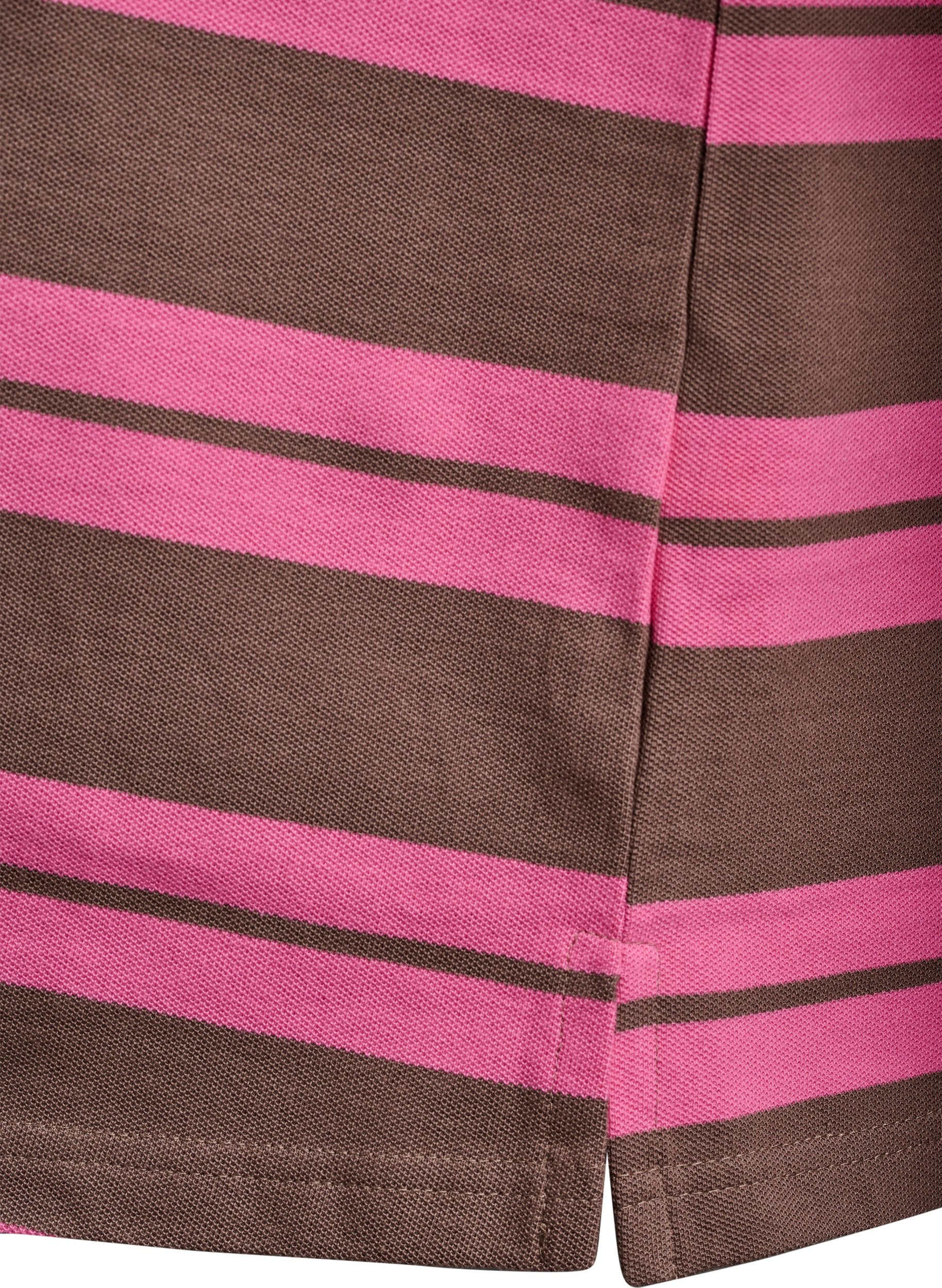 ZizziGestreepte polo met lange mouwen, Roze, Packshot image number 3
