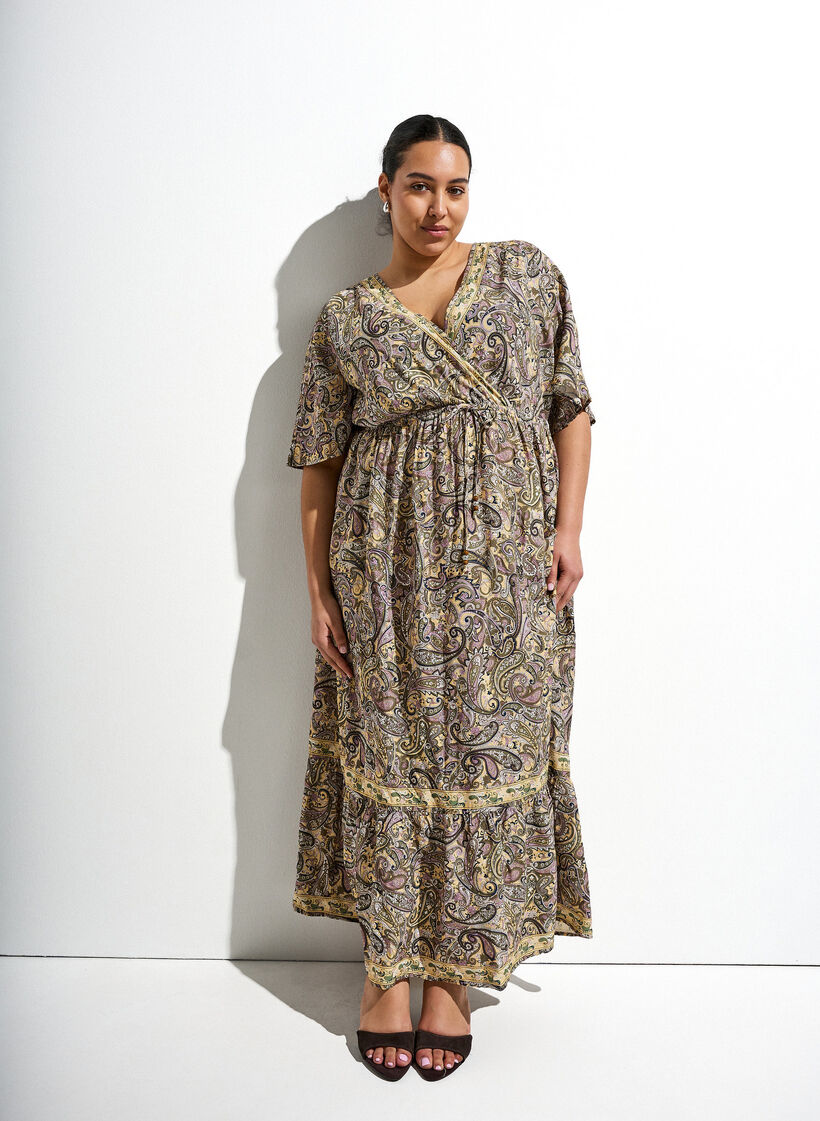 Maxi-jurk van viscose met een paisleyprint, Geel, Image image number 0