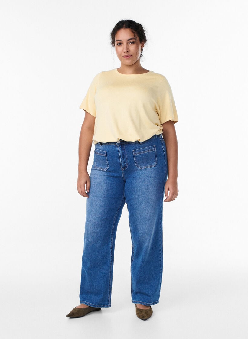 Jeans met zakken aan de voorkant en rechte pijpen, Blauw, Model image number 0