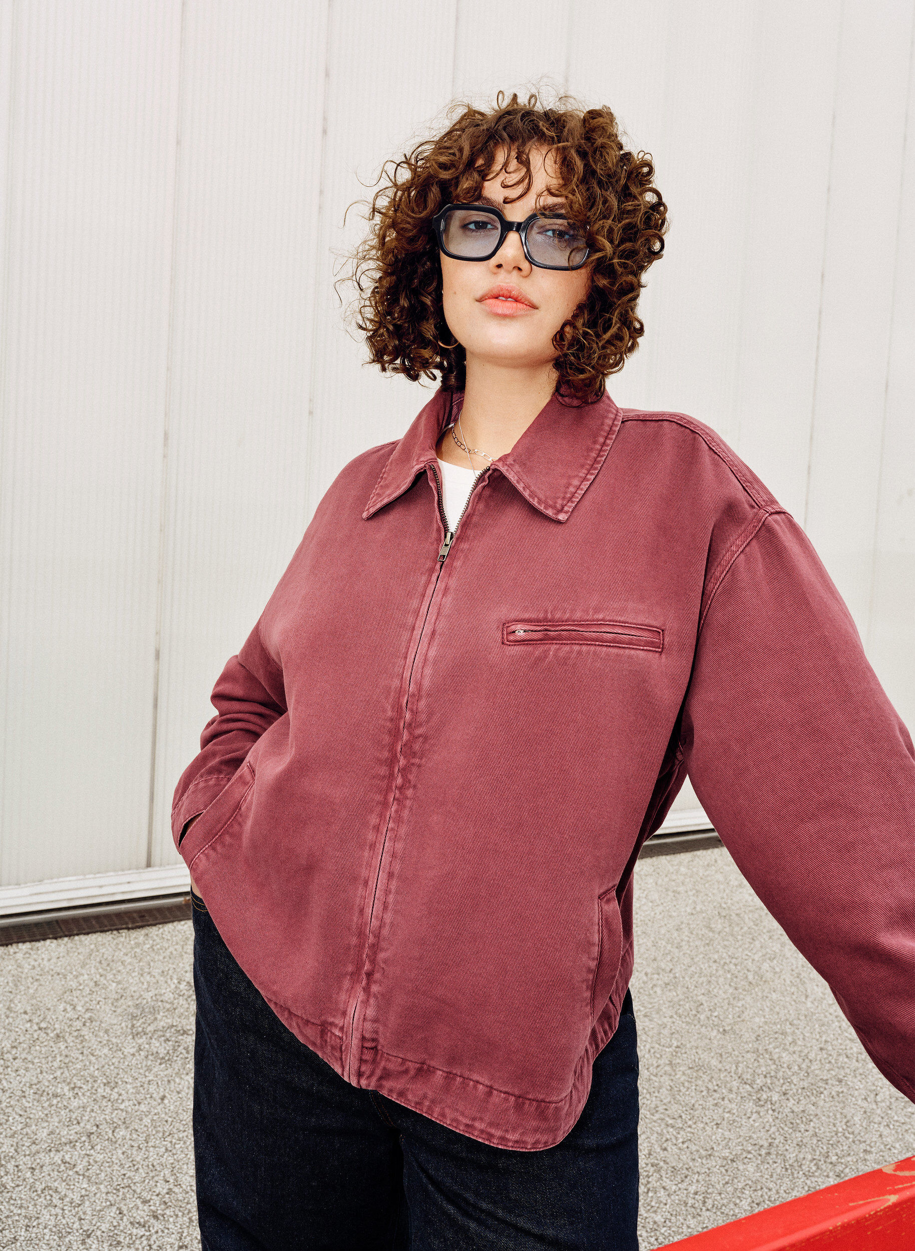 ZizziGekleurde denim jack met ritssluiting, Rood, Image image number 0