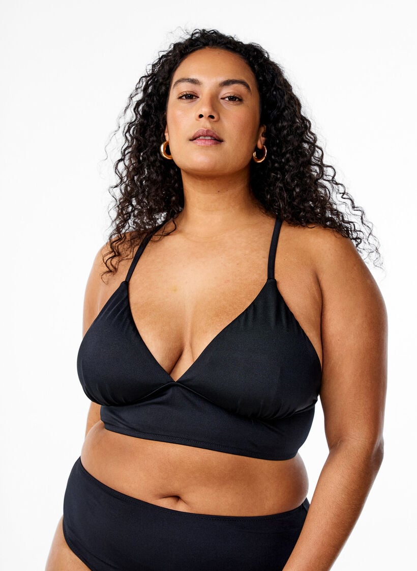 Bikinitop met uitneembare pads en rugsluiting, Zwart, Model