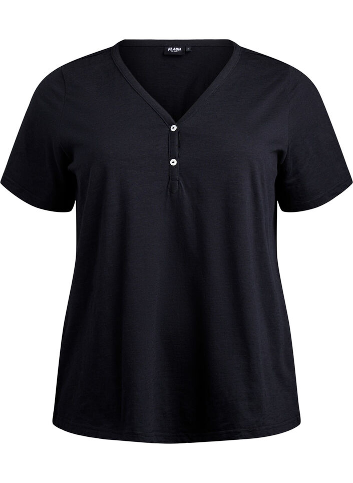 T-shirt met knoopdetail, Zwart, Packshot image number 0