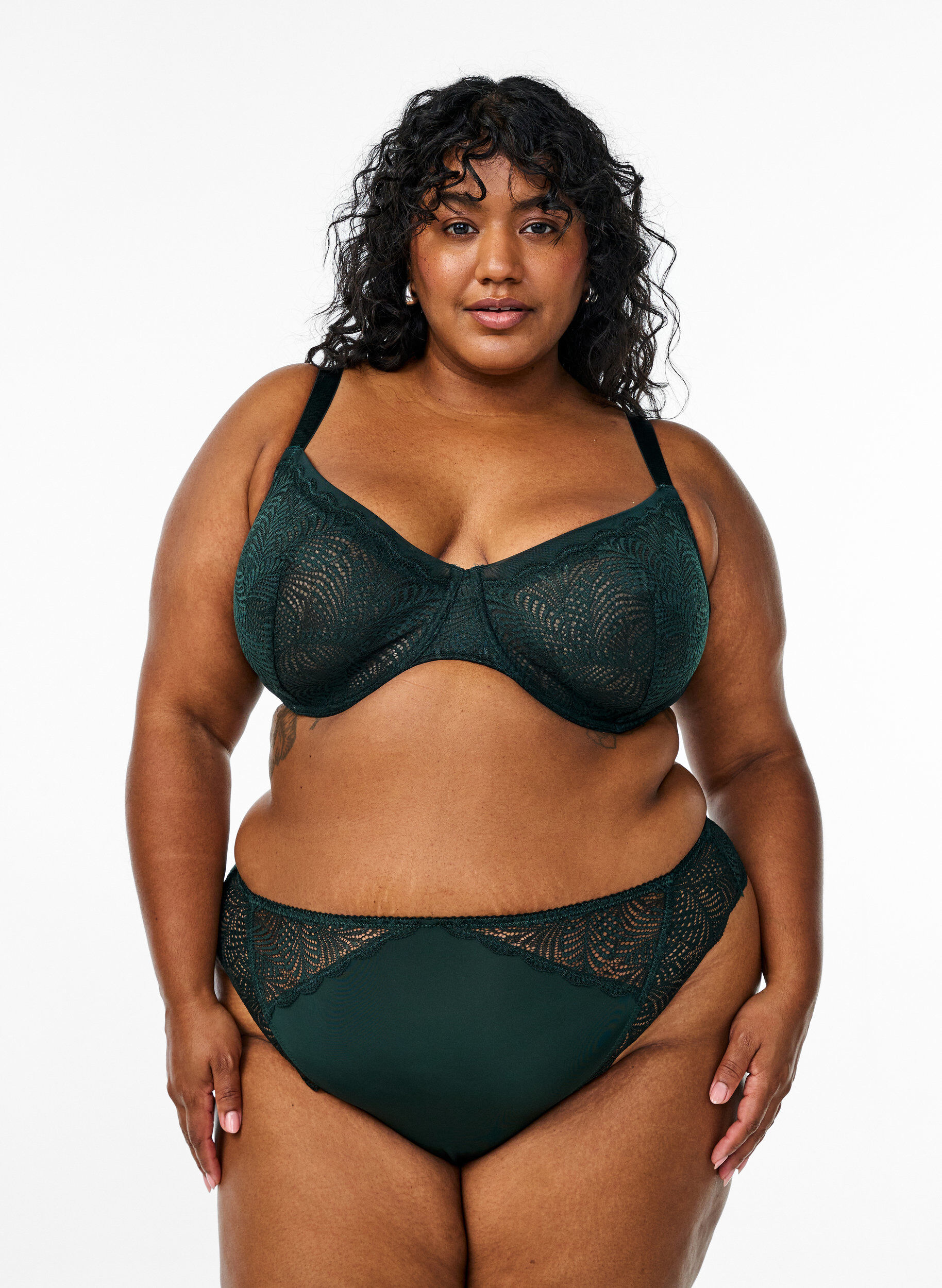 Microfiber string met kanten details, Groen, Model