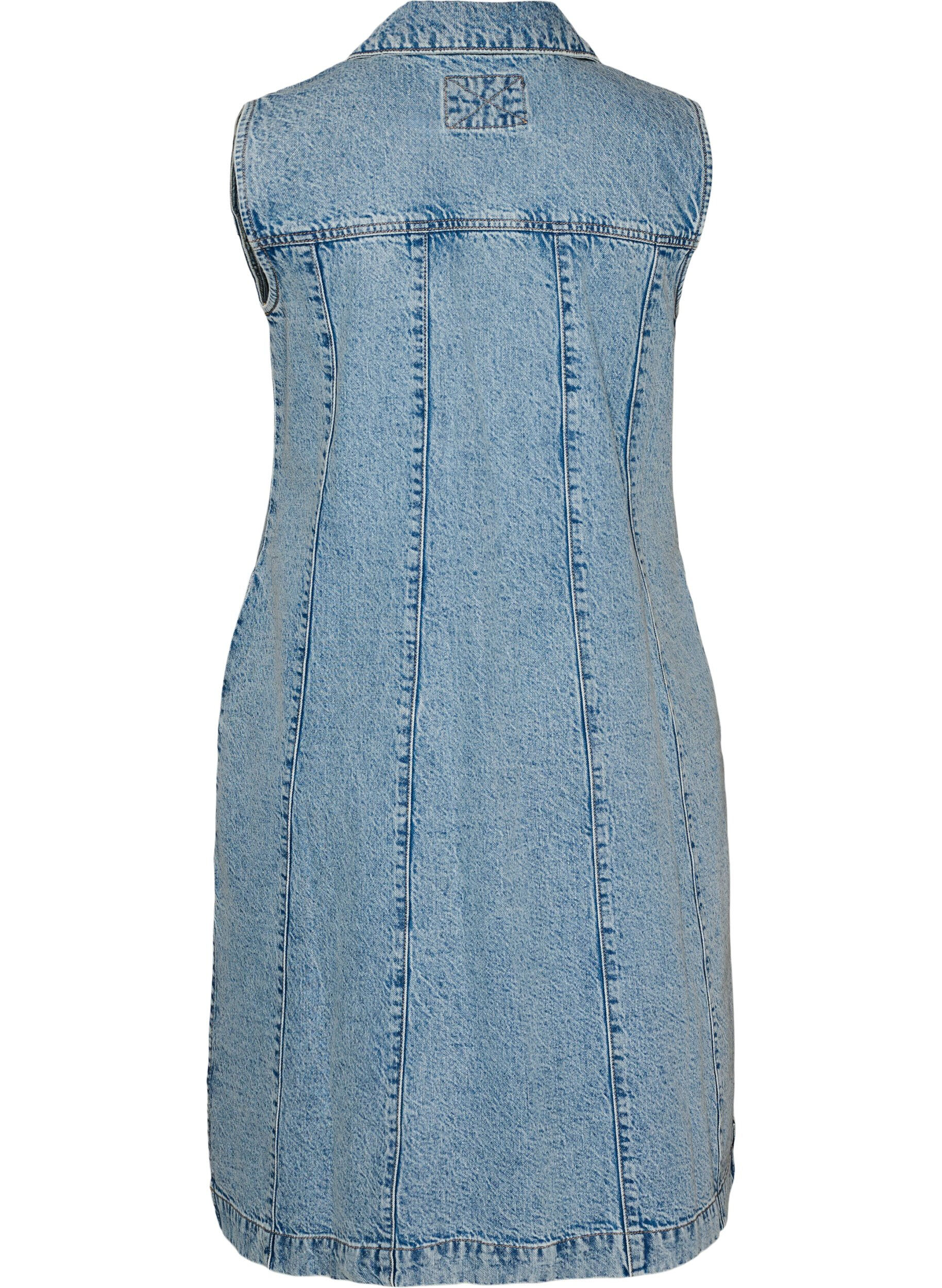 Zizzi Robe en jean sans manches avec fermeture boutonn&eacute;e et fentes, Bleu Clair, Packshot image number 1