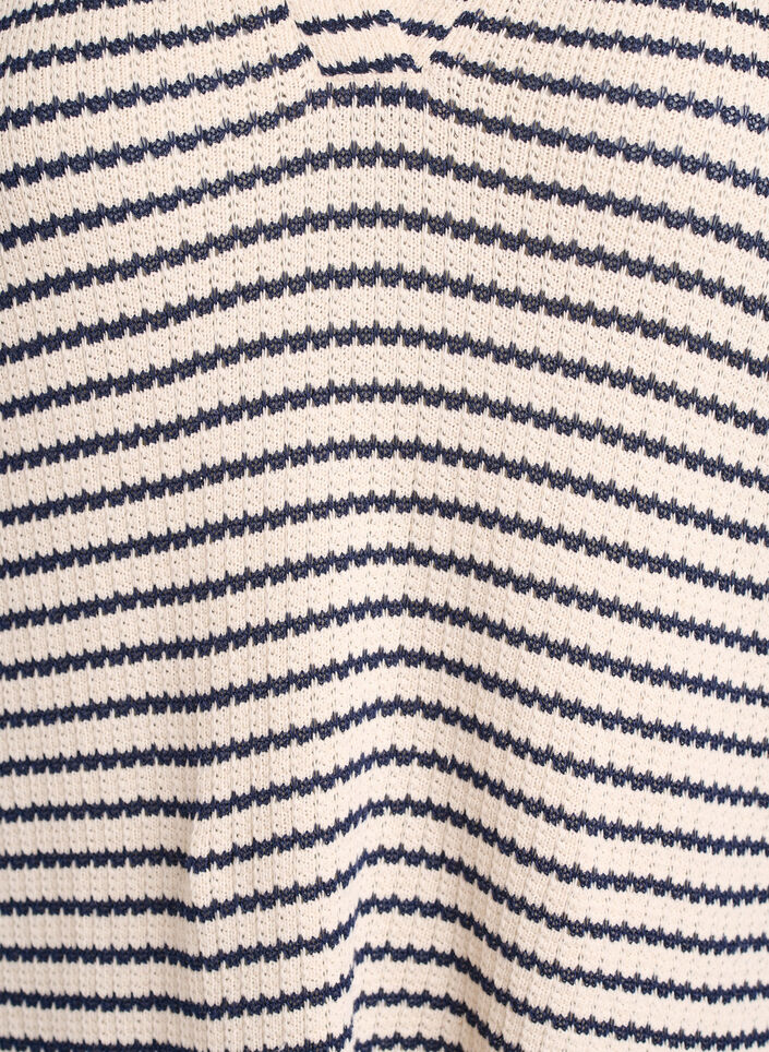 Gestreepte jersey blouse met een kraag en V-hals, Beige, Packshot image number 2