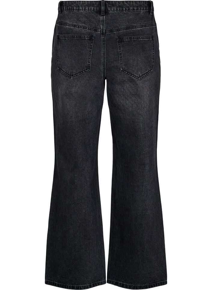 Straight-fit jeans met rhinestones en een hoge taille, Grijs, Packshot image number 1