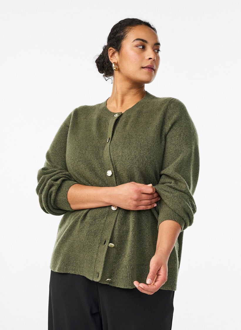 Vest in zacht breisel met goudkleurige knopen, Groen, Model image number 0