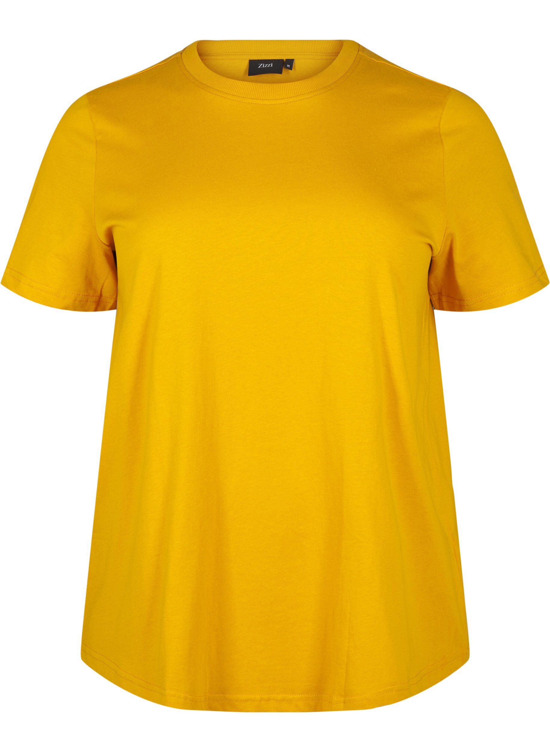 ZizziBasic katoenen T-shirt met ronde hals, Geel, Packshot image number 0