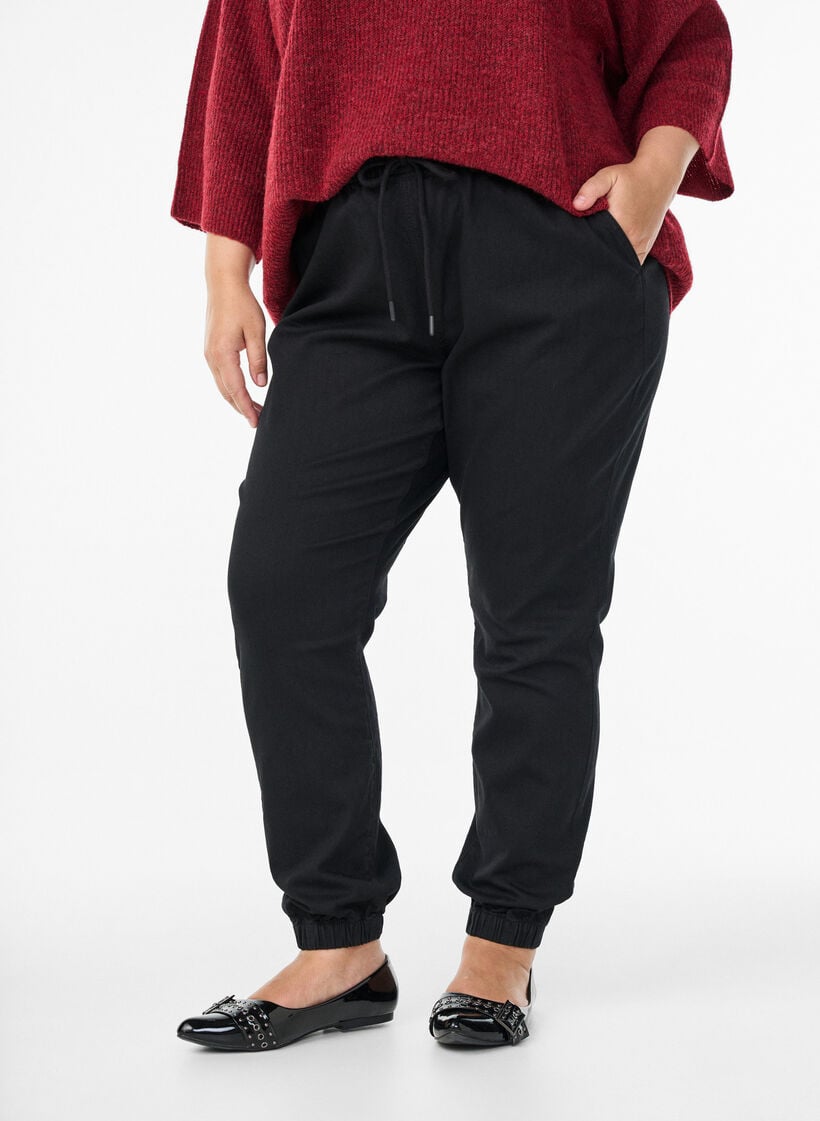 Denim joggers met zakken, Zwart, Model image number 2