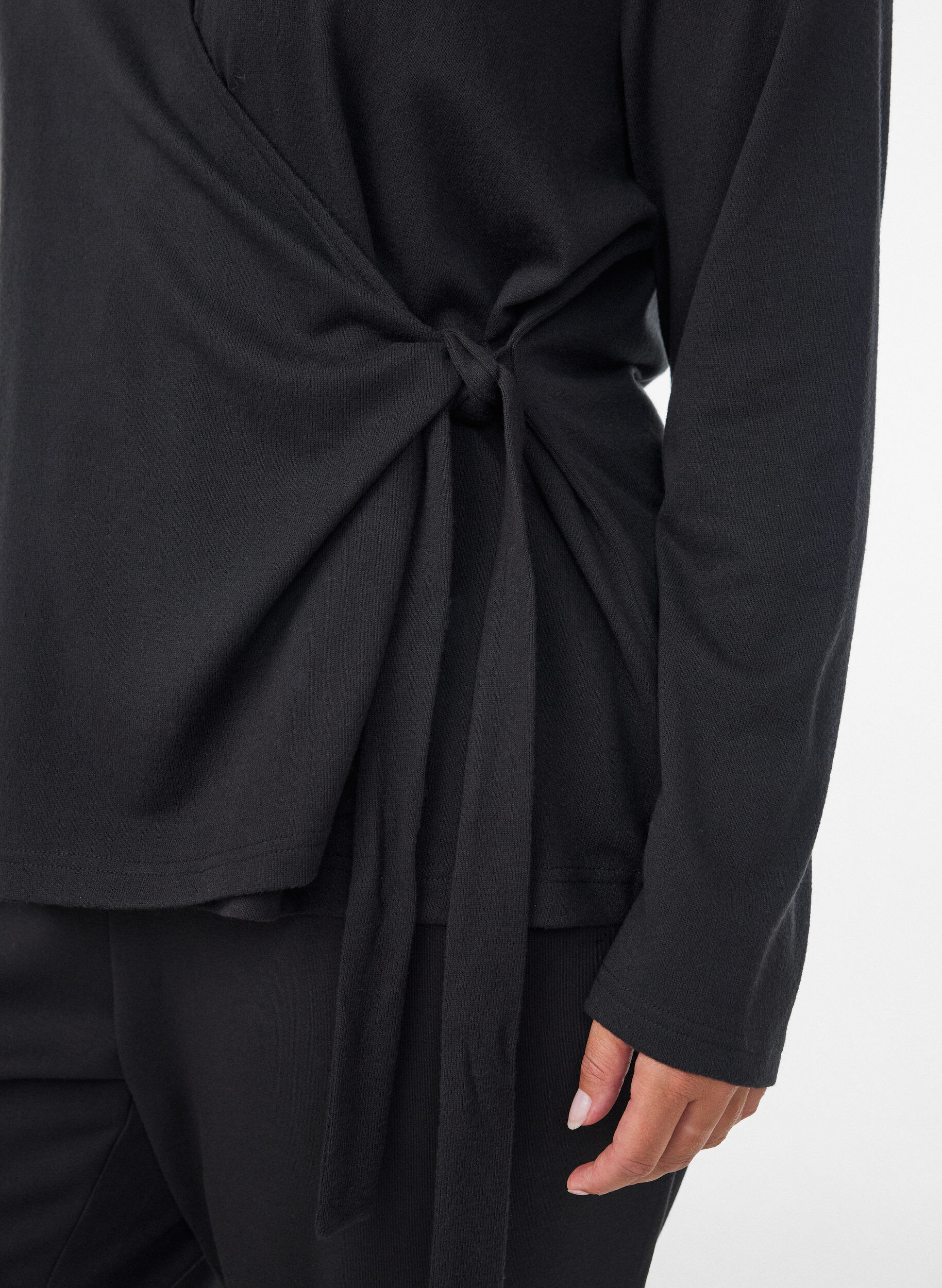 ZizziJersey wikkelblouse met een striksluiting, Zwart, Model image number 3