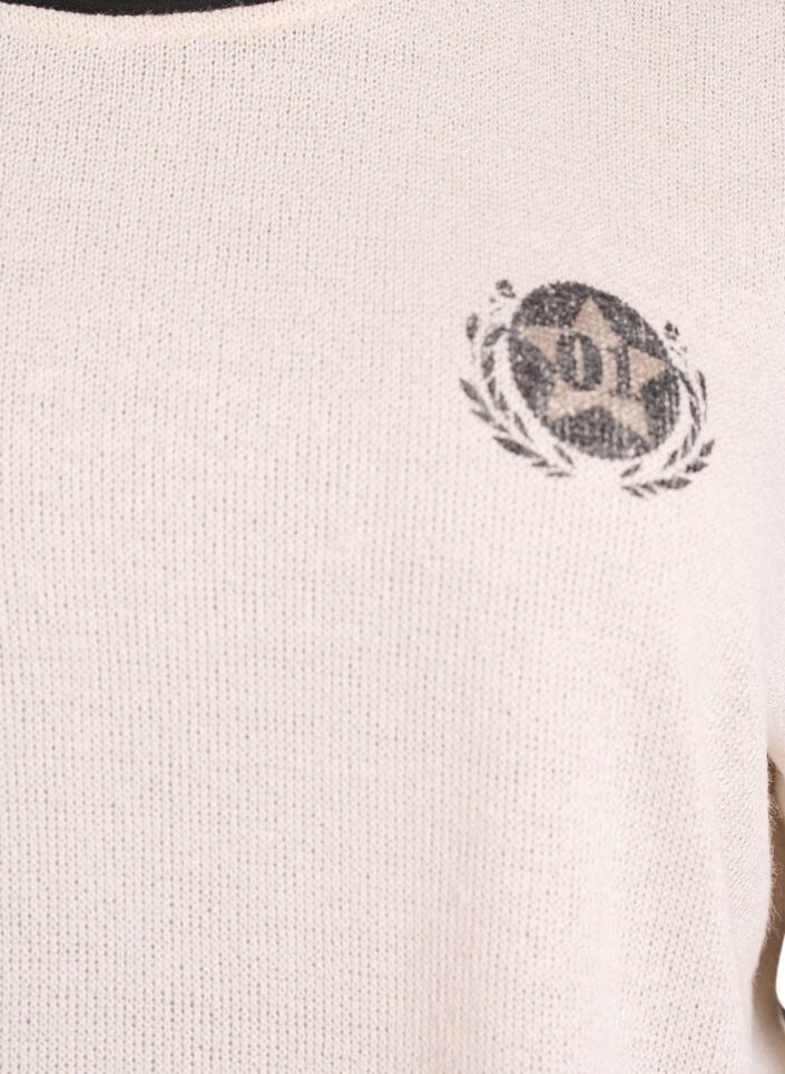 Blouse met korte mouwen met contrasterende strepen, Beige, Packshot image number 2