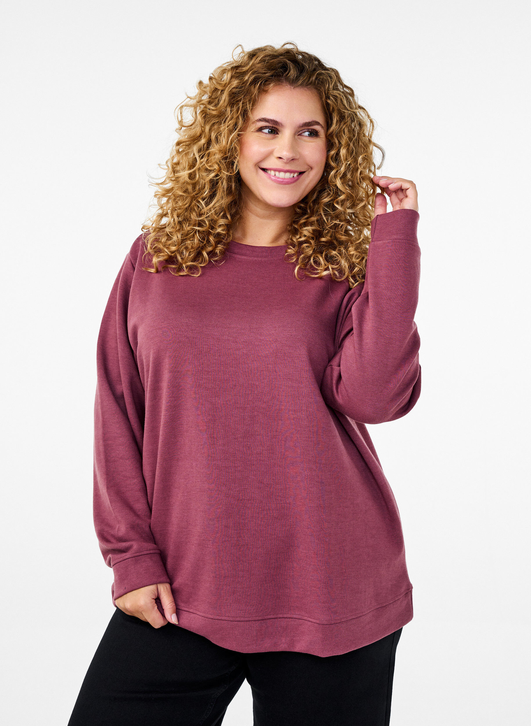 ZizziFLASH - Sweatshirt met ronde hals, Bruin, Model image number 0