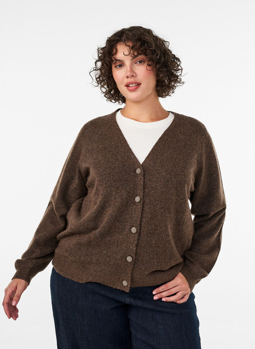 Vest met decoratieve knopen en V-hals, Bruin, Model image number 0