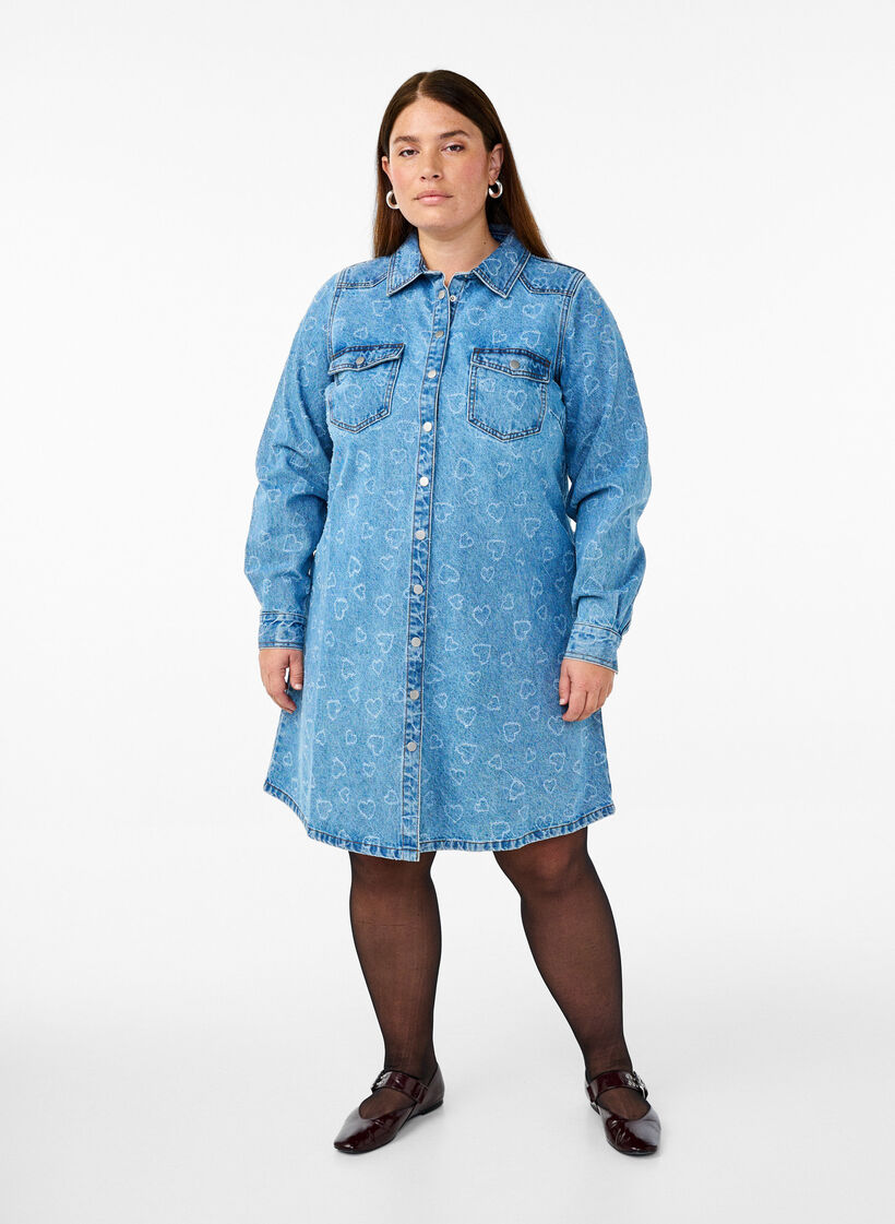 Spijkerjurk met hartjespatroon, Blue Denim Heart, Model