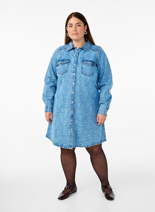 ZizziSpijkerjurk met hartjespatroon, Blue Denim Heart, Model image number 2