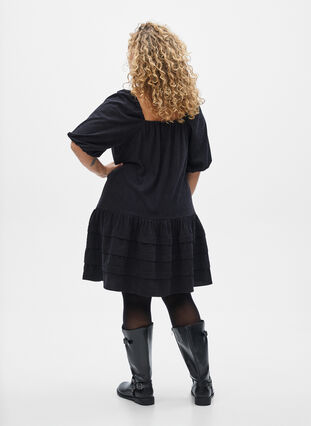 ZizziKorte corduroy jurk met vierkante halslijn, Black, Model image number 1