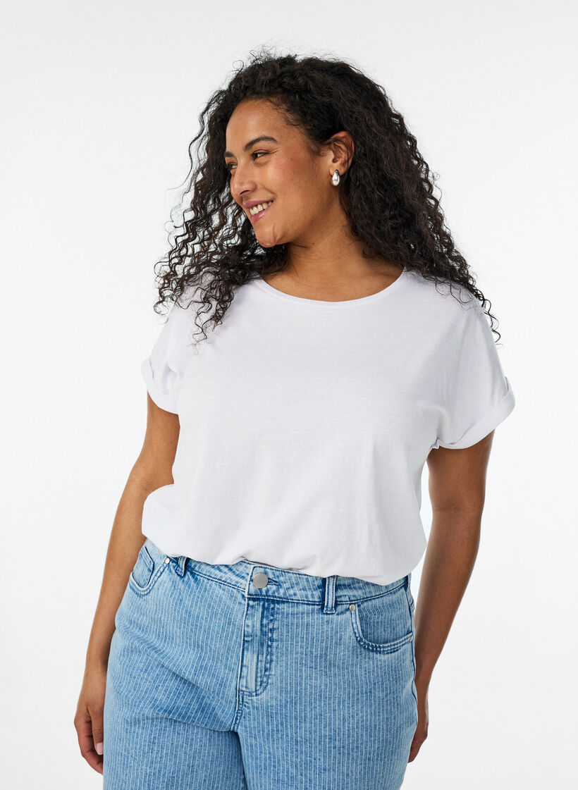T-shirt met korte mouwen van katoenmix, Wit, Model image number 0