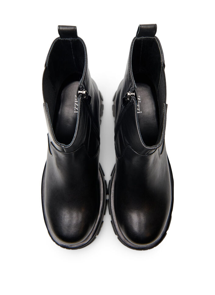 Wide fit - Chunky leren Chelsea boots met ritssluiting, Black, Packshot