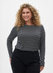 Gestreepte blouse met lange mouwen, Zwart, Model image number 0