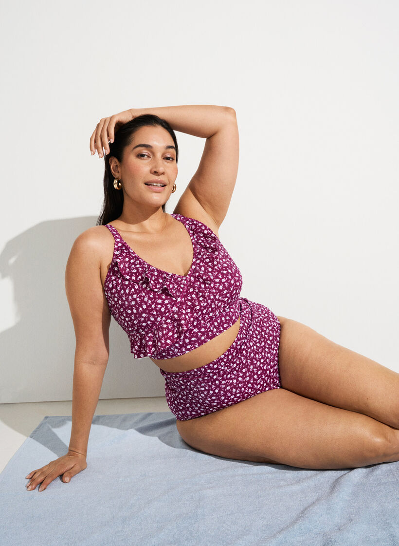 Extra high-waisted bikinibroekje met bloemenprint, Rood, Image image number 0