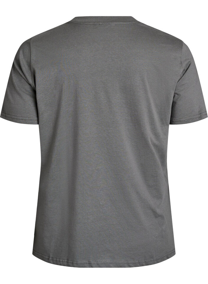 T-shirt basique en coton &agrave; col rond, Gris, Packshot image number 1