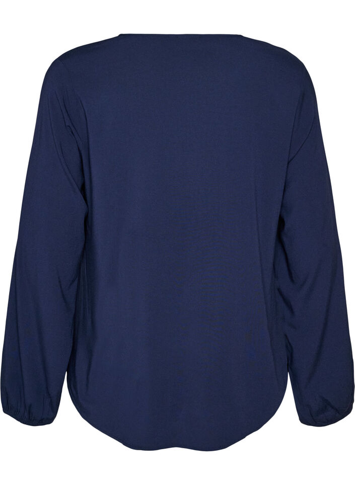 Viscose blouse met V-hals en afgeronde zoom, Blauw, Packshot image number 1