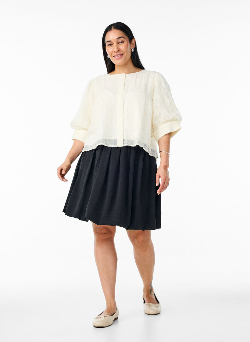 Feestelijke blouse met pailletten en halflange mouwen, Vanille, Model image number 1