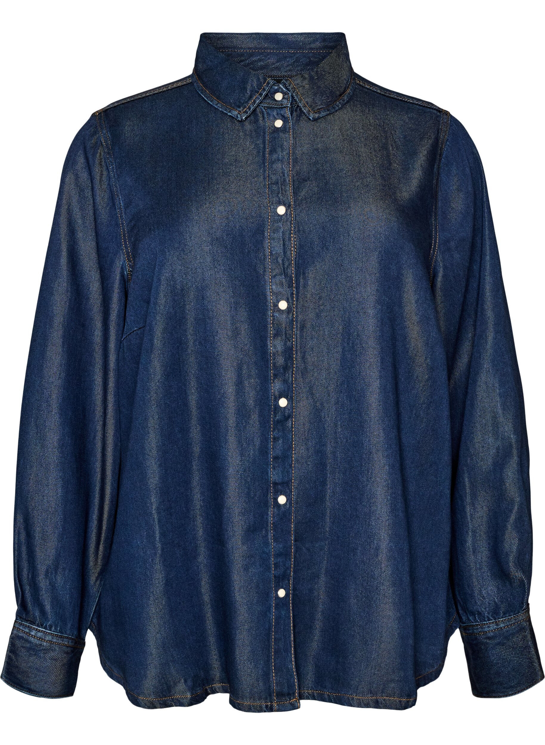 ZizziDenim blouse van lyocell met drukknopen, Blauw, Packshot image number 0
