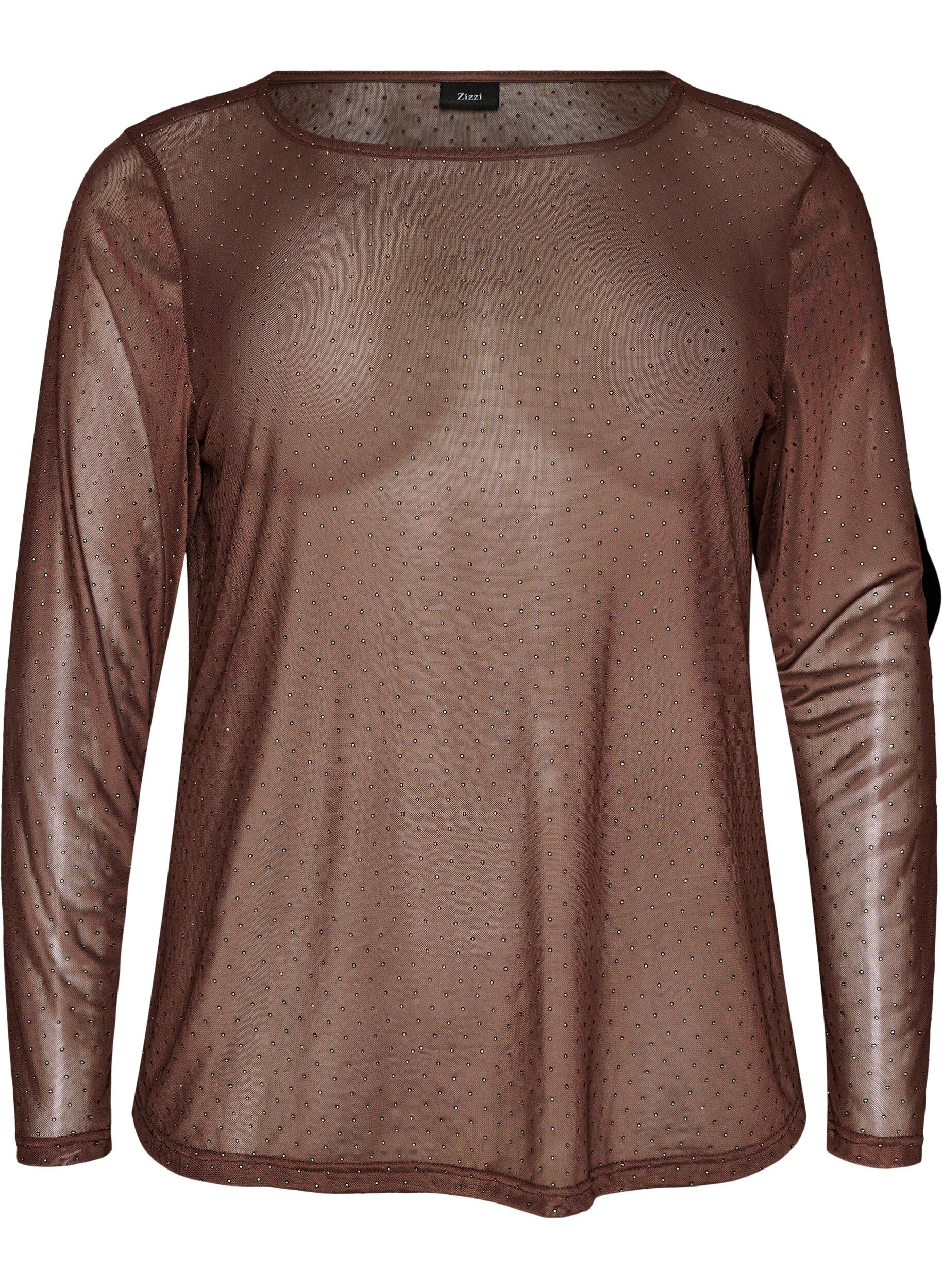Transparante mesh blouse met strassteentjes